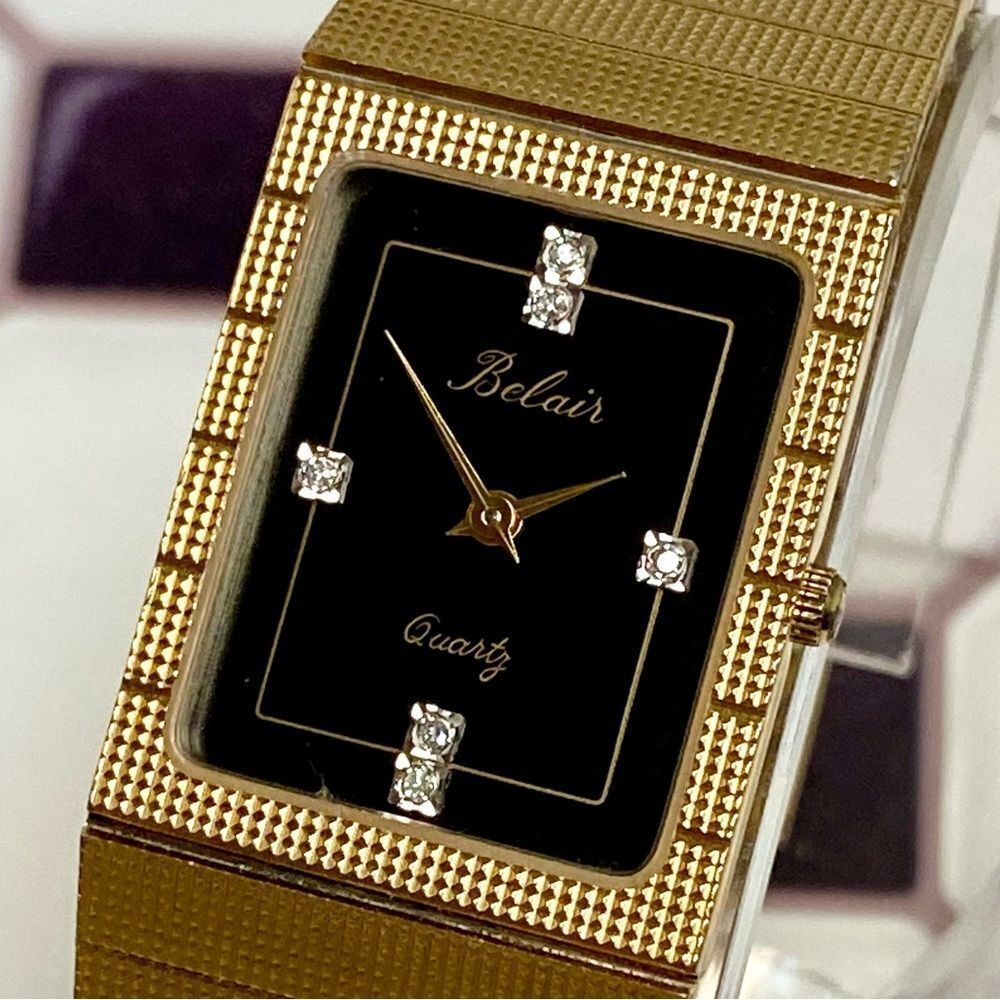 Vintage Belair Diamond Accented Black Dial Men’s Unisex Dress Watch